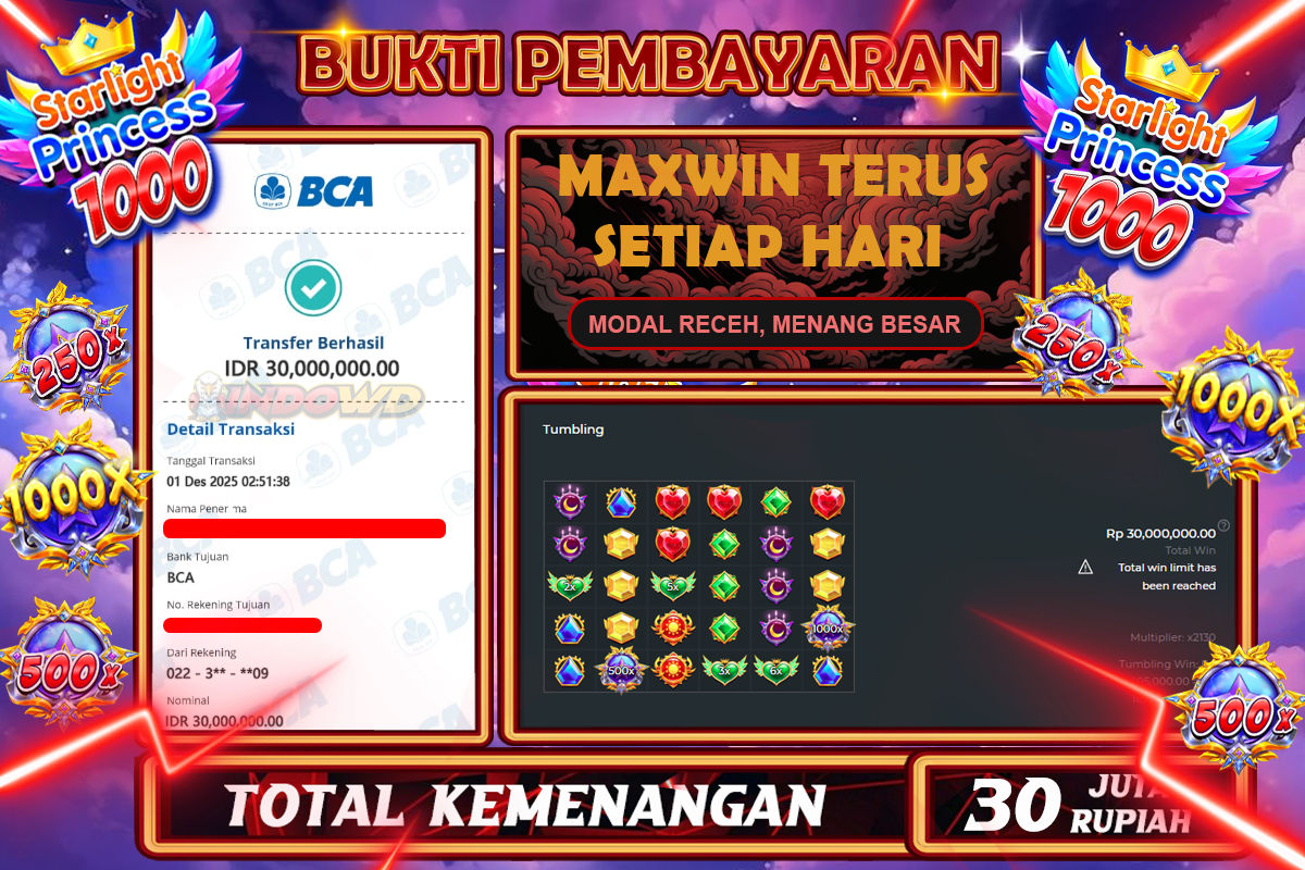 INDOWD JACKPOT SLOT STARLIGHT PRINCESS 1000 Rp30.000.000,- LUNAS