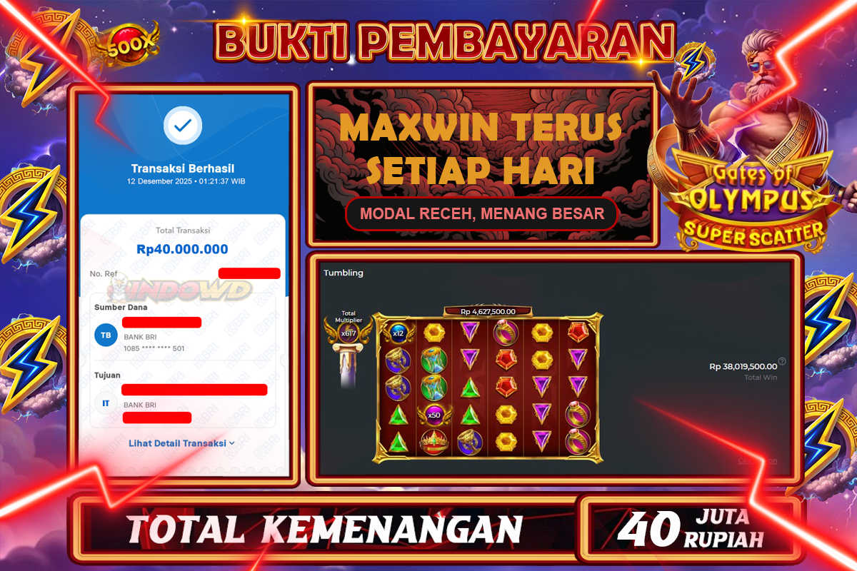 INDOWD JACKPOT SLOT GATES OF OLYMPUS SUPER SCATTER Rp 40.000.000,- LUNAS