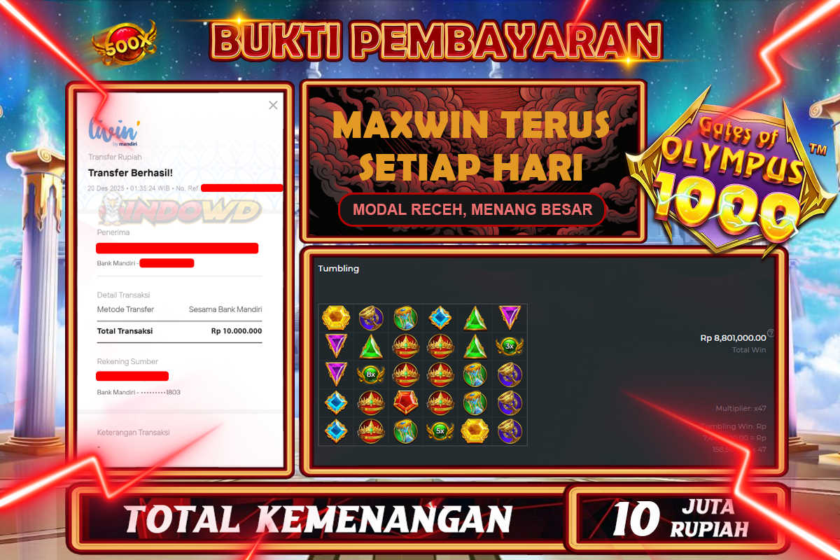INDOWD JACKPOT SLOT GATES OF OLYMPUS 1000 Rp 10.000.000,- LUNAS