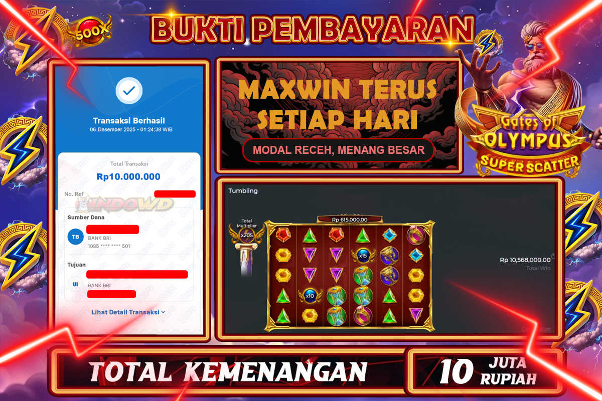 INDOWD JACKPOT SLOT GATES OF OLYMPUS SUPER SCATTER Rp 10.000.000,- LUNAS