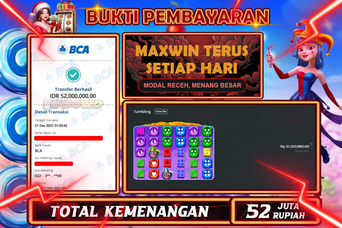 INDOWD JACKPOT SLOT SWEET BONANZA DICE Rp 52.000.000,- LUNAS