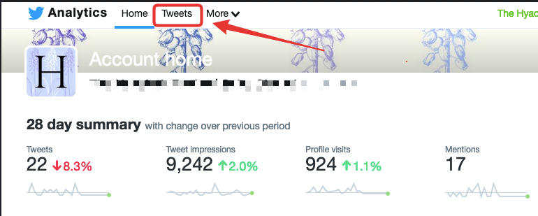 Twitter analytics tweets menu option