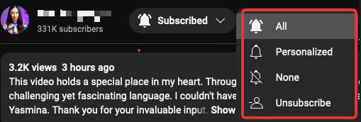 youtube notification options