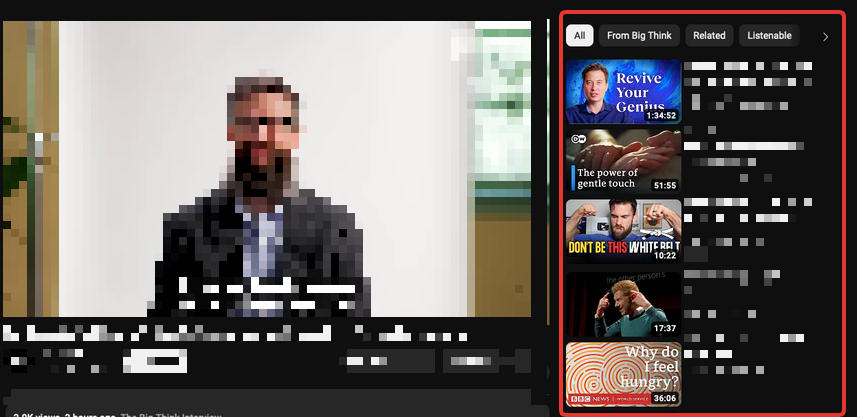 youtube suggested sidebar