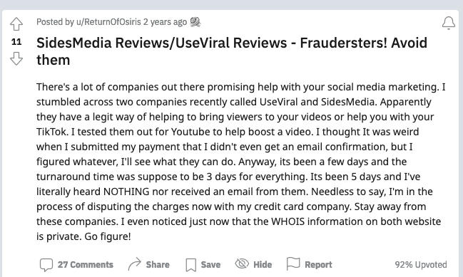 Reddit review sidesmedia useviral scam