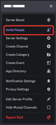 Discord server Invite People menu item