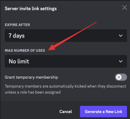 Discord max uses invite link