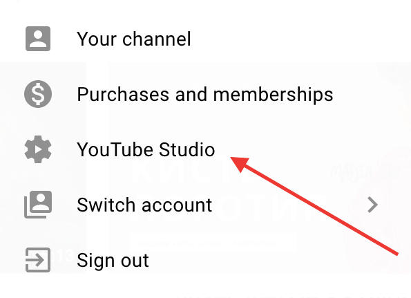 youtube studio menu option