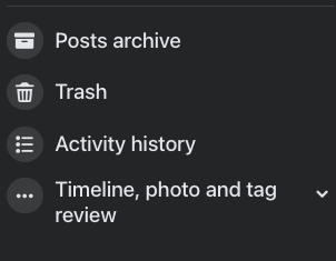 facebook archive menu