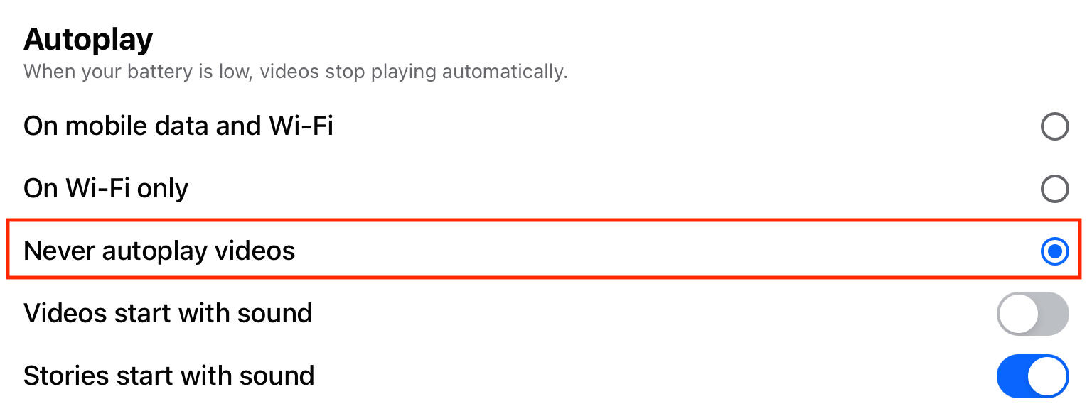 facebook mobile autoplay videos settings