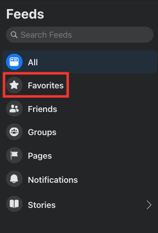 facebook favorites menu