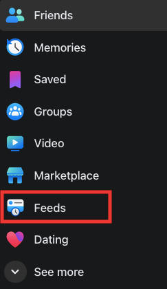 facebook feeds menu