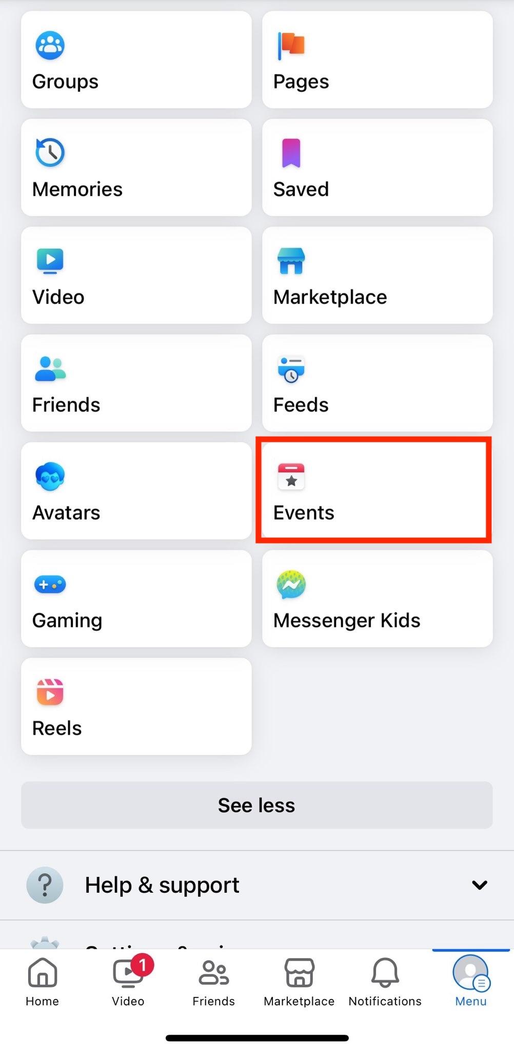 facebook menu events