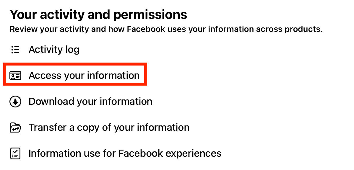 facebook access your information