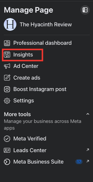 facebook page manage insights