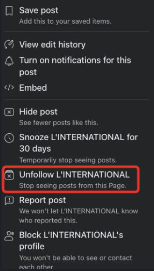 facebook unfollow from post