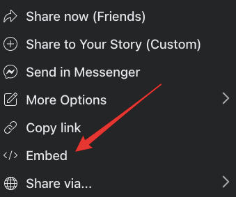 facebook share embed option