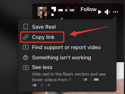 FB video reels copy link