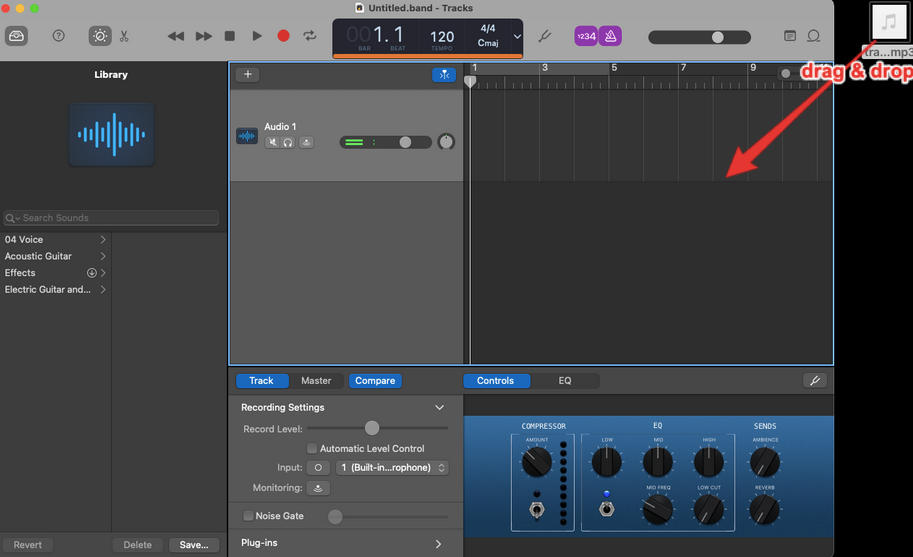 garageband import mp3