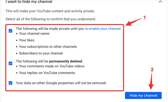 youtube hide my channel