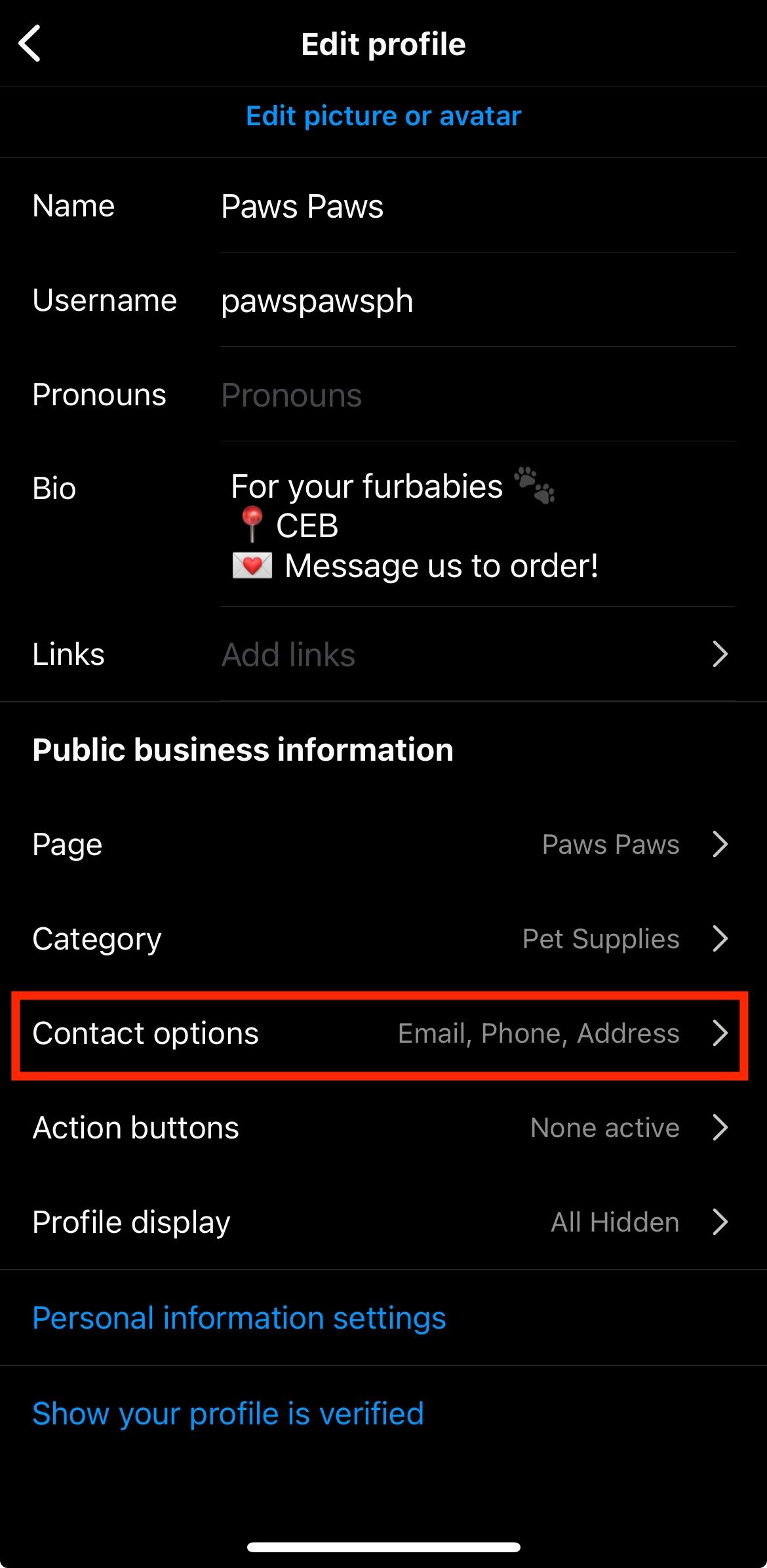 instagram contact options