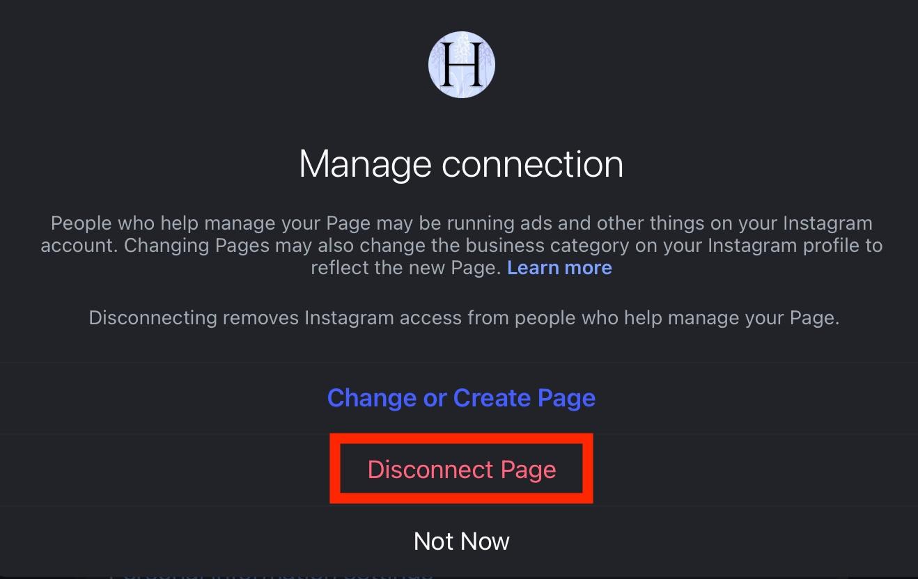 instagram disconnect page