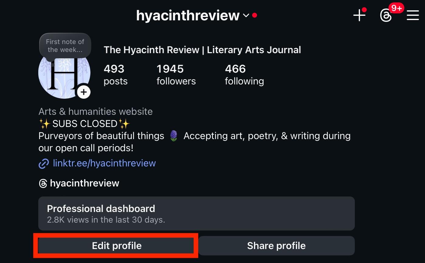 instagram edit profile