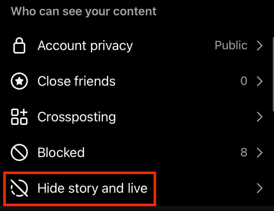 instagram hide story and live