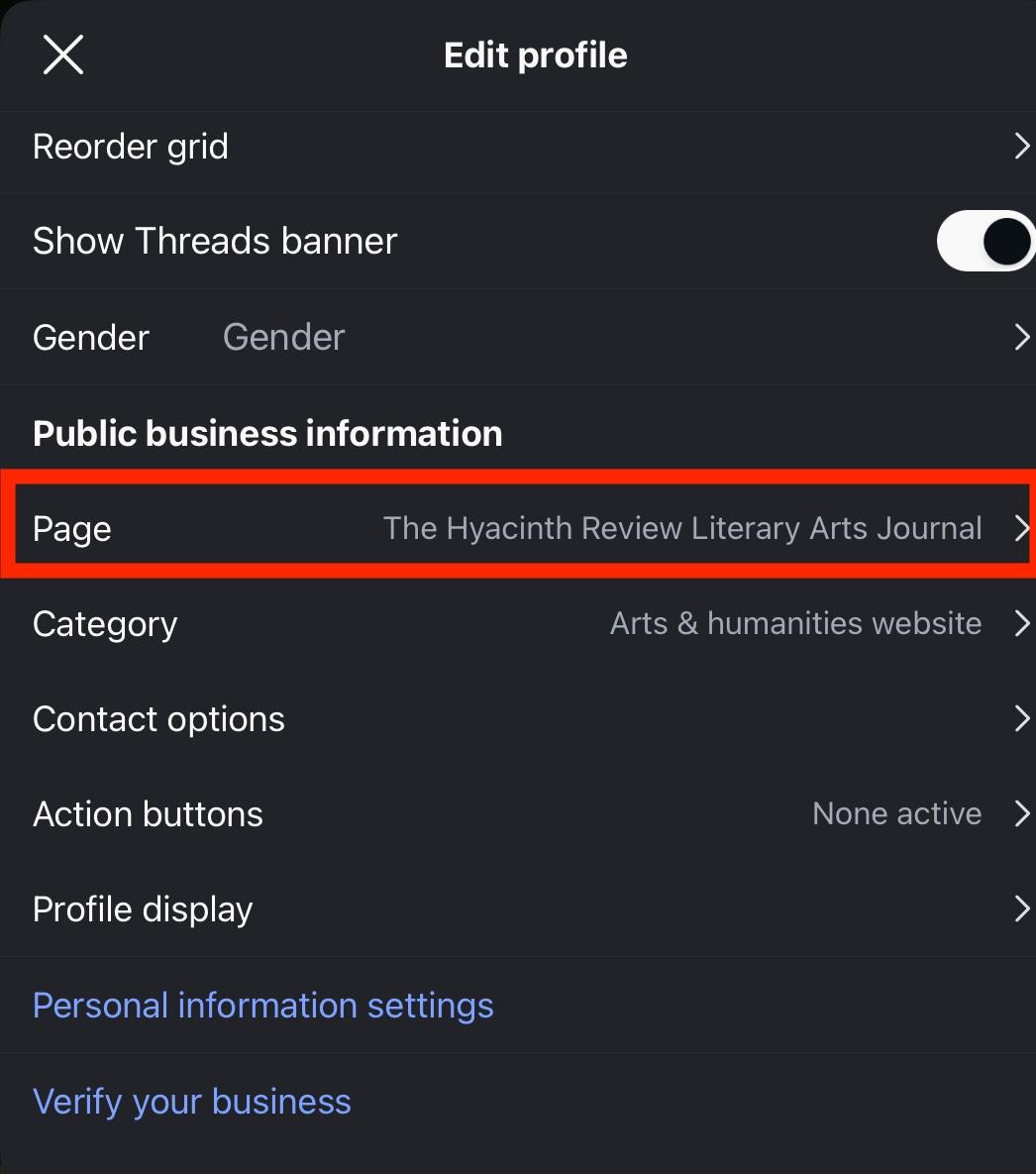 instagram edit profile page