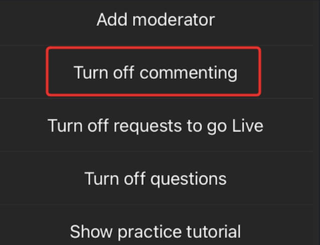 instagram turn off comments live