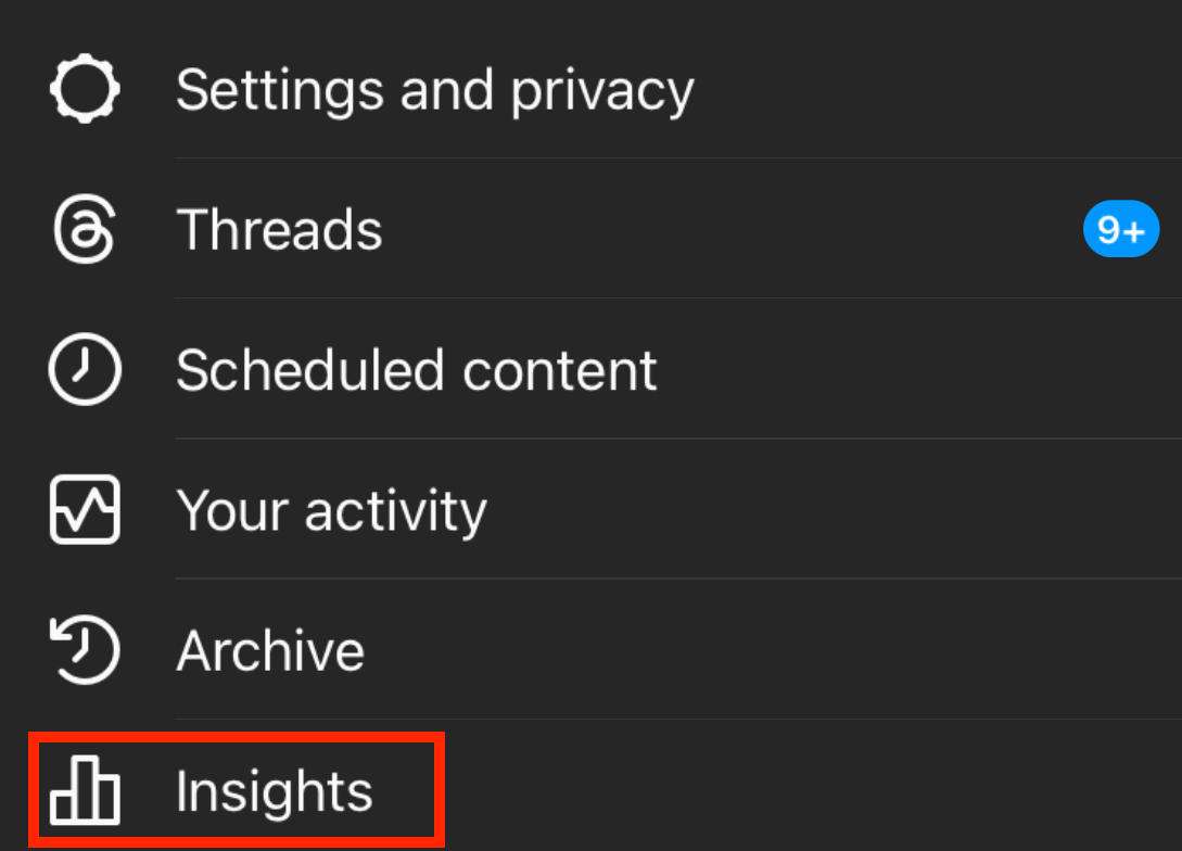 instagram insights menu