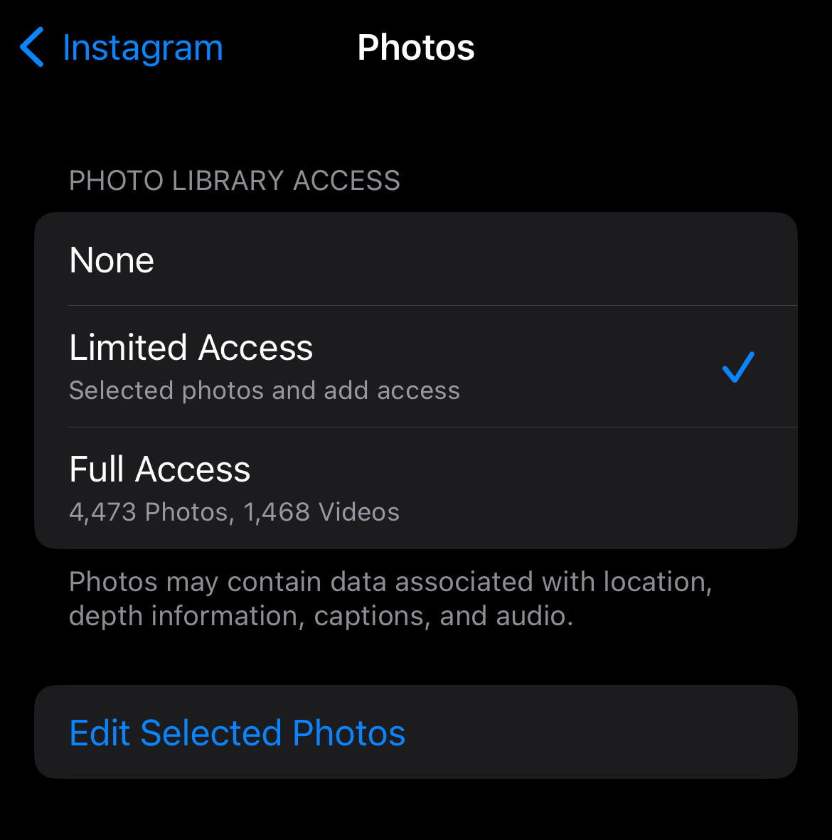 instagram photos limited access