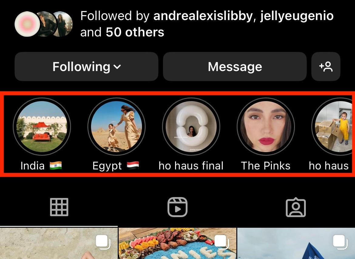 instagram profile highlights