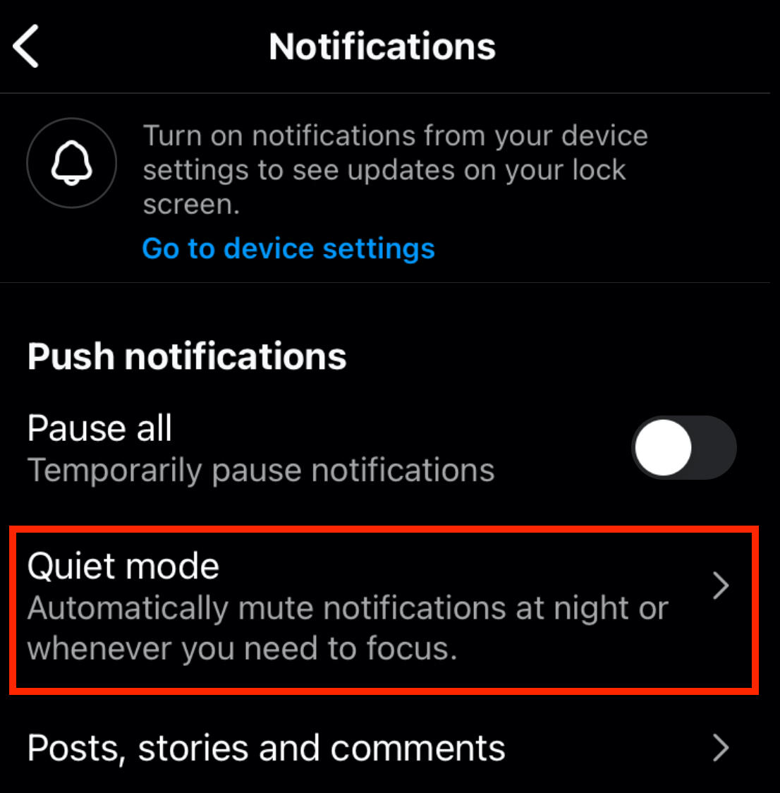How to turn on Quiet Mode in Instagram