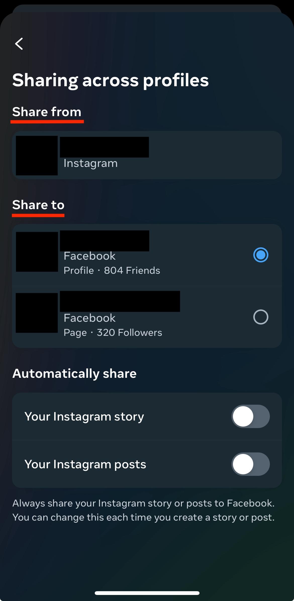 instagram sharing across profiles