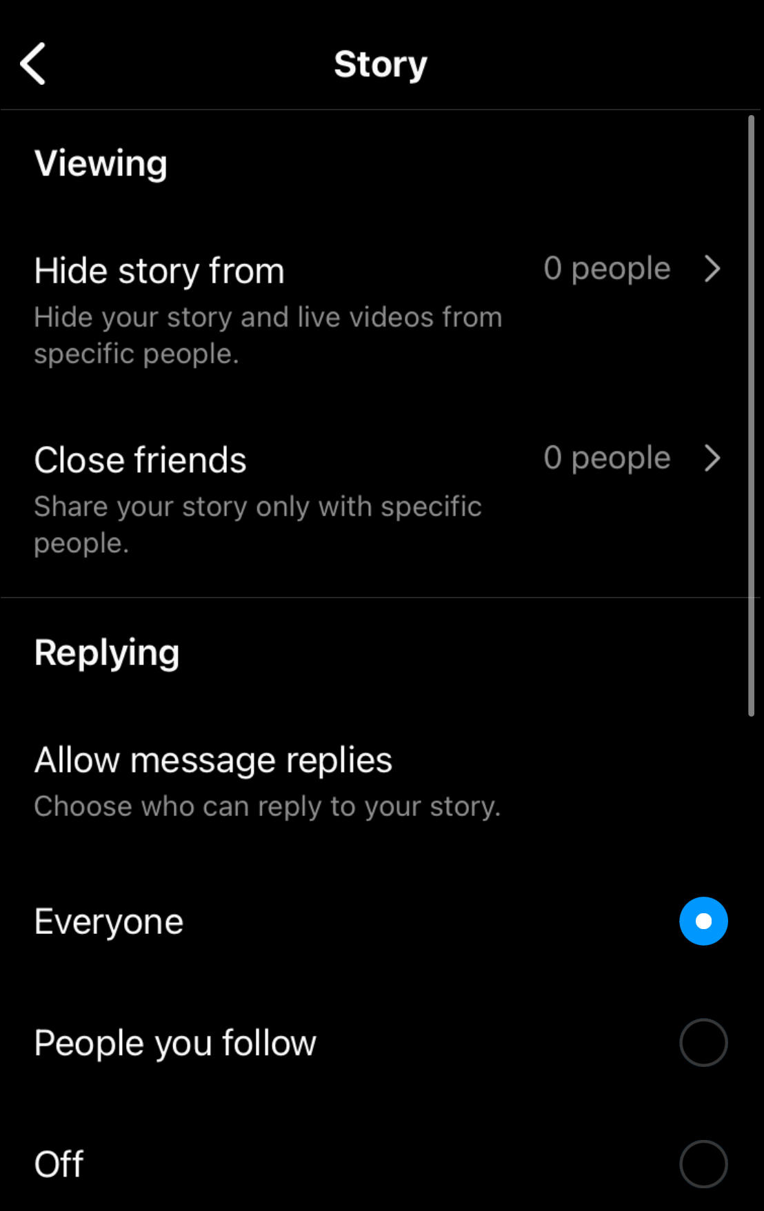 instagram story privacy settings