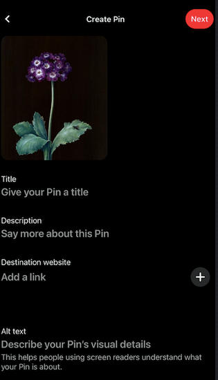 pinterest mobile add new pin