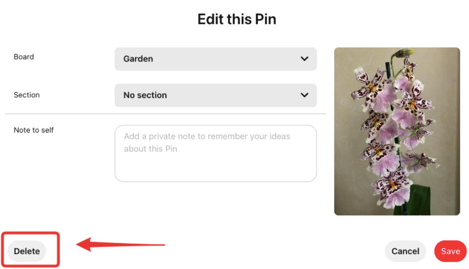 pinterest unpin saved pin