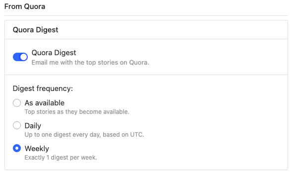 quora digest toggle on