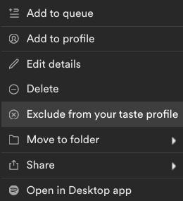 spotify exclude from taste profile