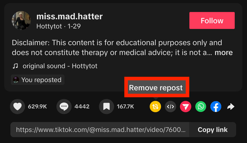 tiktok desktop remove repost