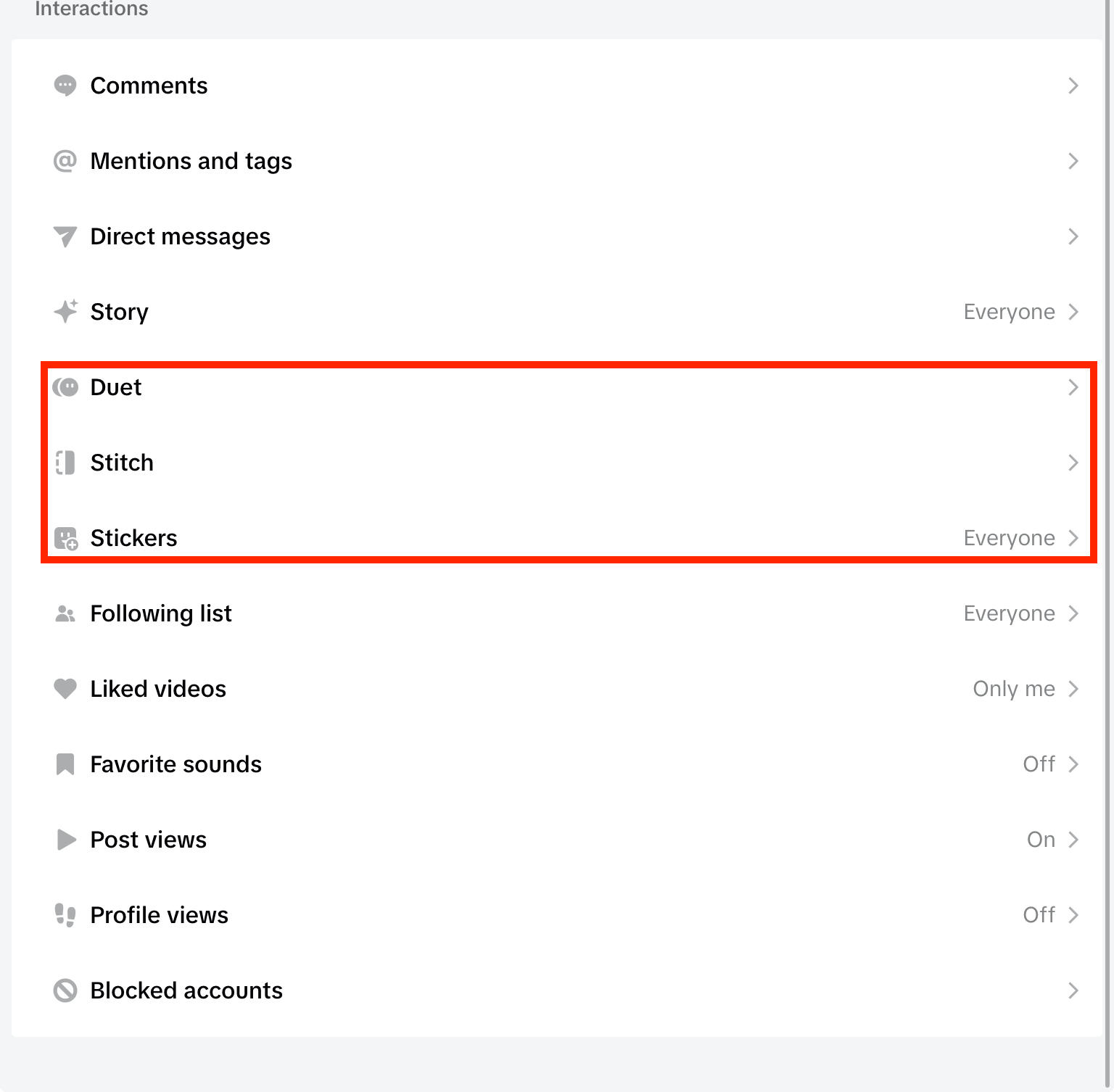 tiktok interactions settings