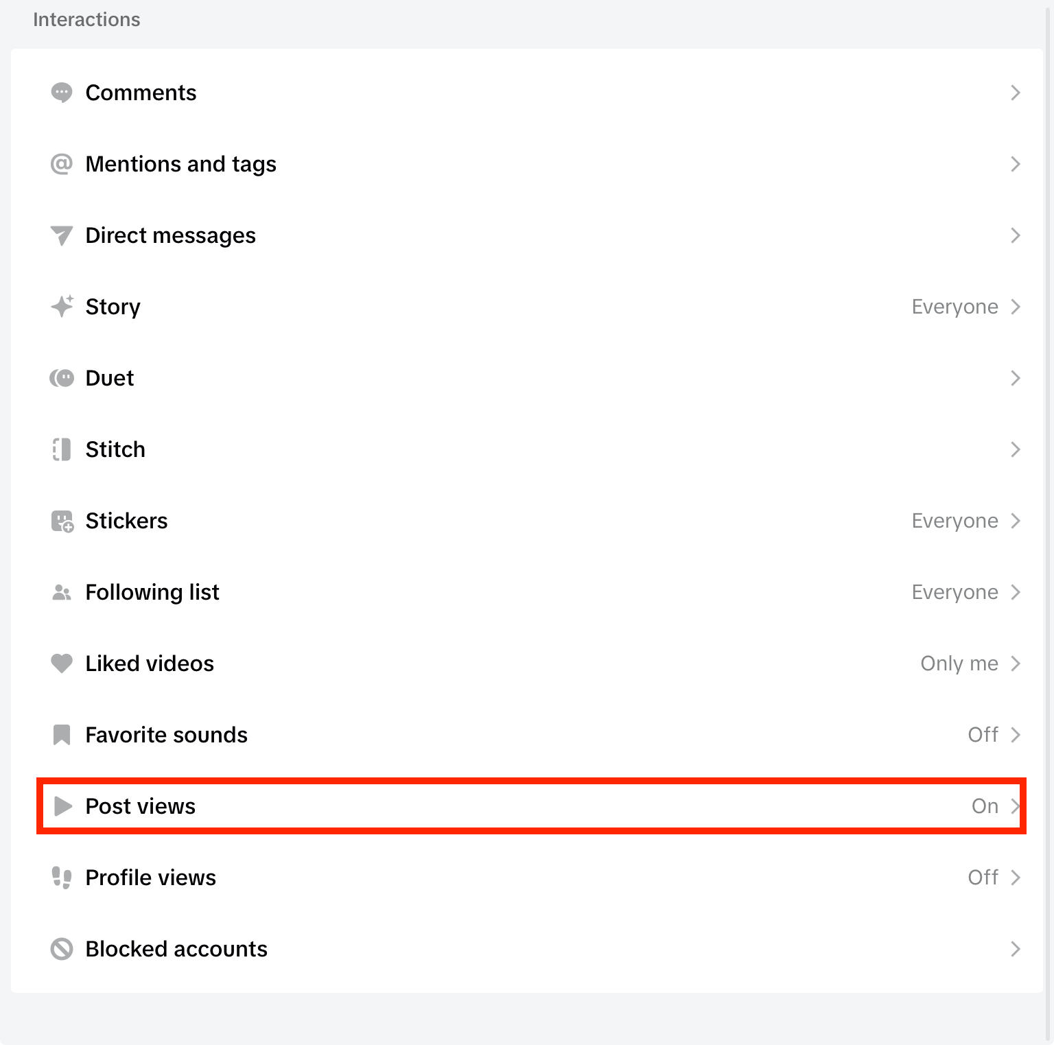 tiktok post views settings