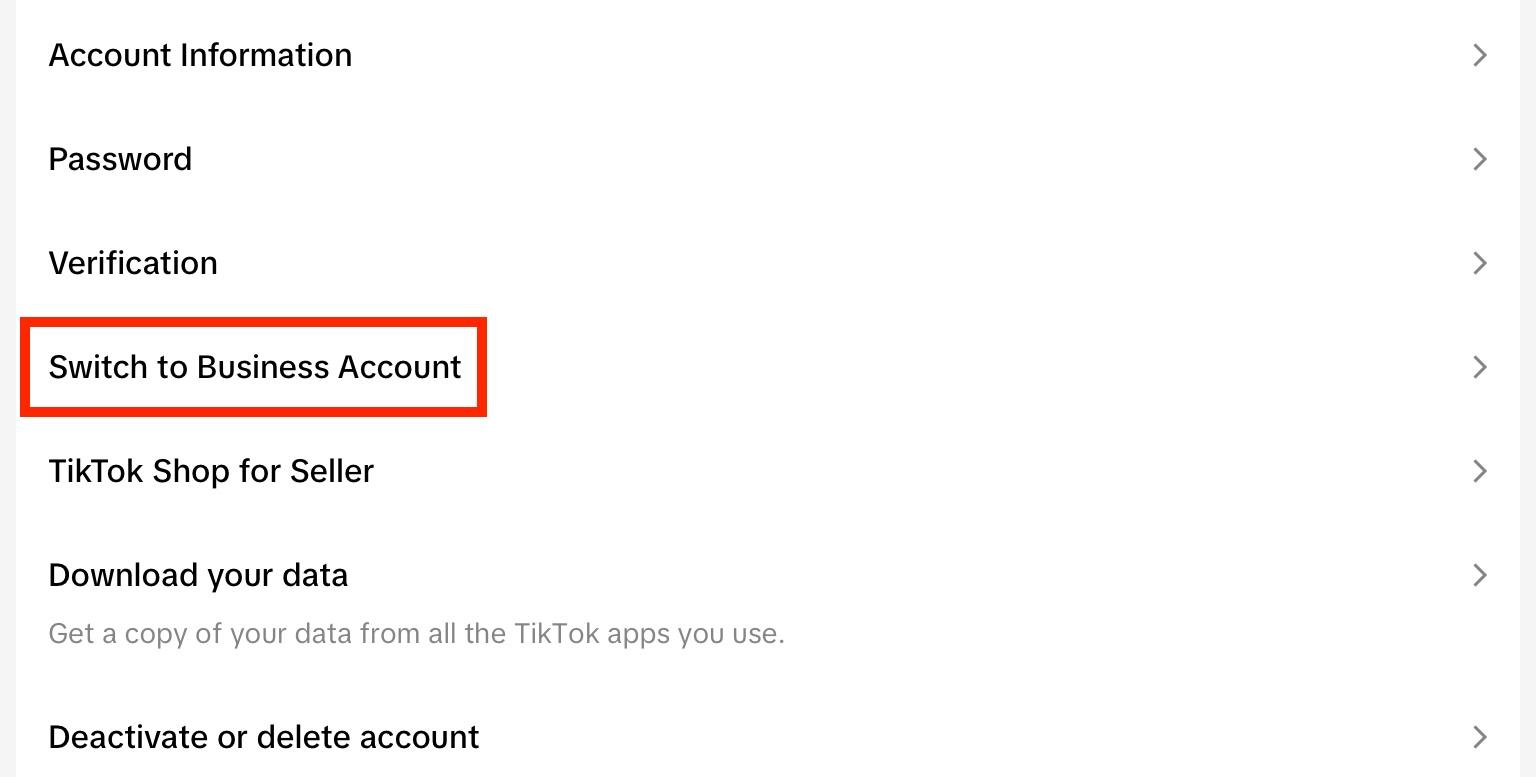 tiktok mobile switch to business account