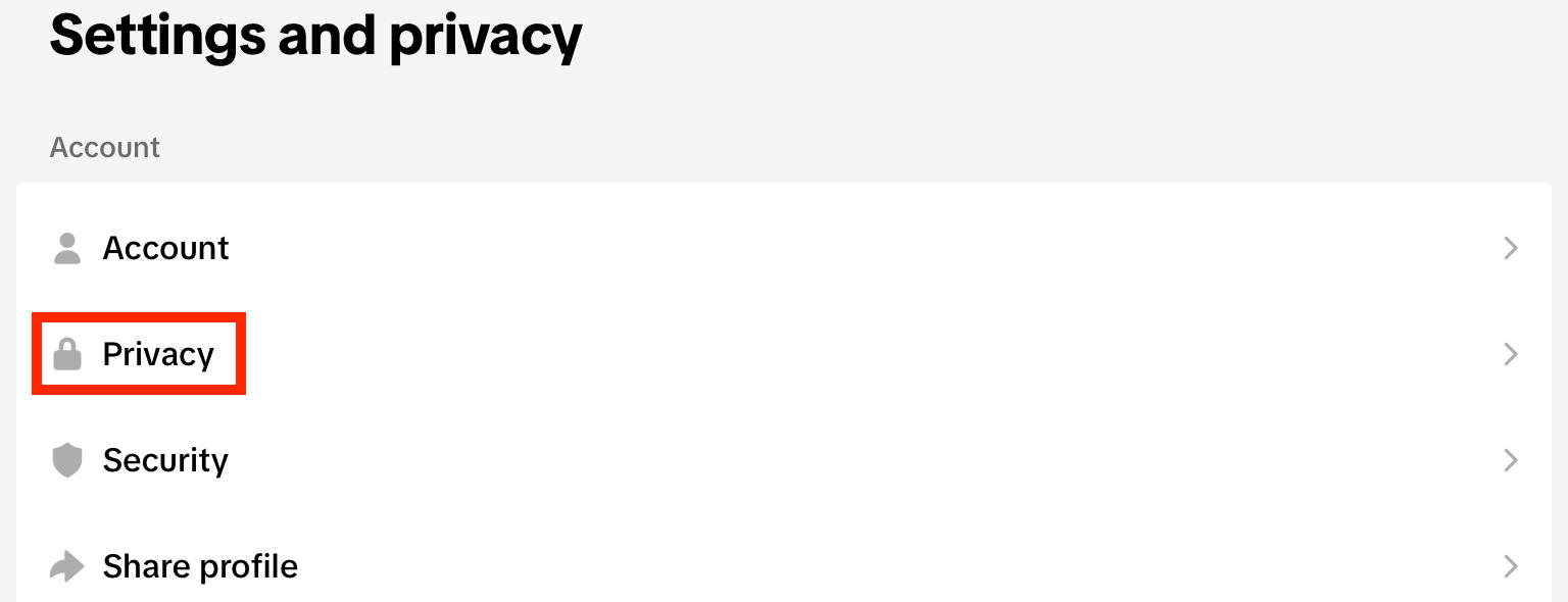 tiktok privacy menu