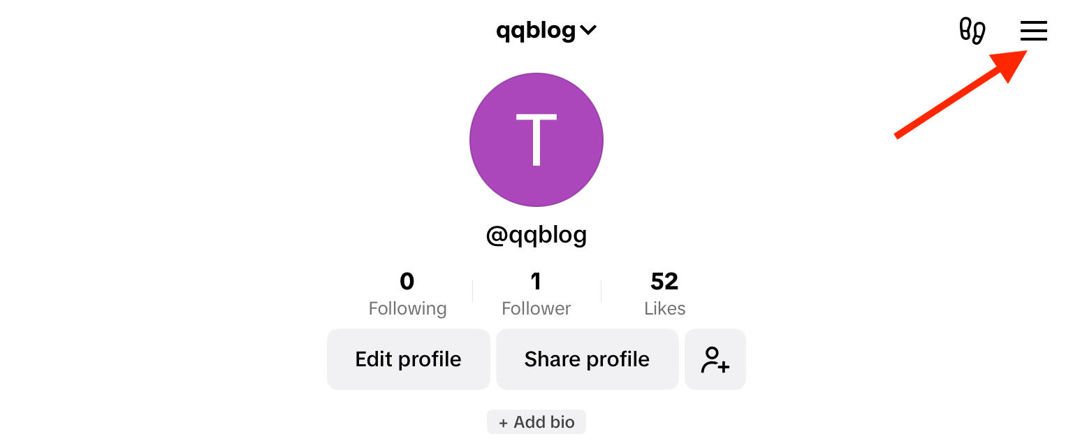 tiktok profile menu