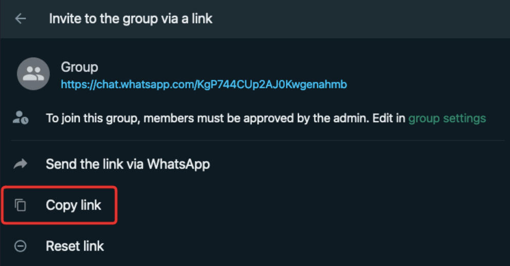 whats app group copy link