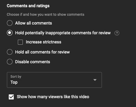 youtube comment settings