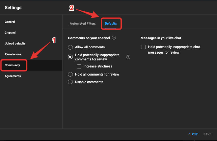 youtube default comment settings
