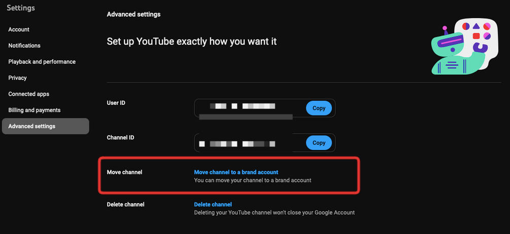 youtube move channel to a brand account